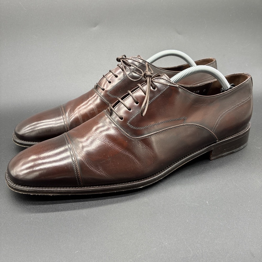 Salvatore Ferragamo Oxford Shoes Men's 11.5 D Brown Leather Cap Toe Made Italy